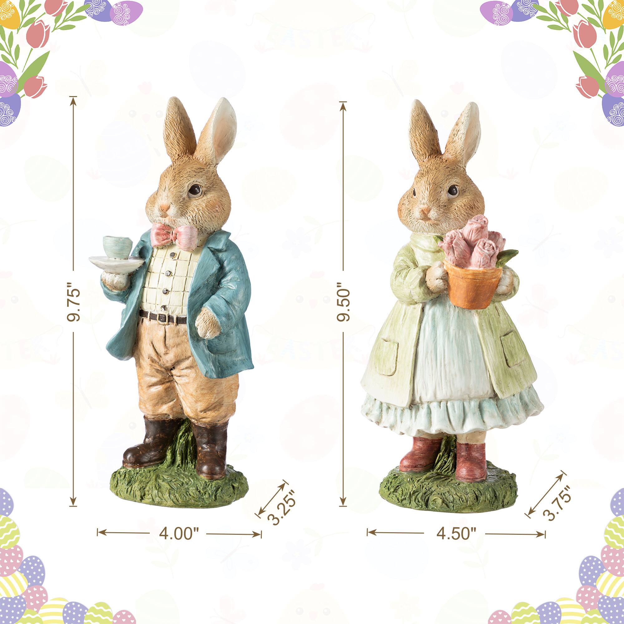 Glitzhome® 9.75" Easter Resin Bunny Couple with Coffee and Tulips Table Decor